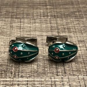 Ravi Ratan Stainless Steel Frog Cufflinks ( Green Enamel / Red Eyes)